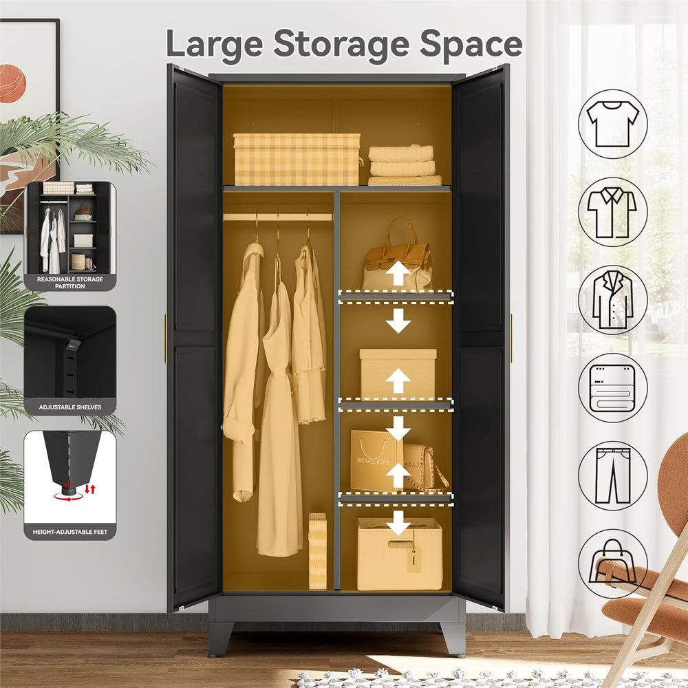 71" Metal Storage Cabinet, Tall Utility Closet Cabinet with Hanging Rod,...