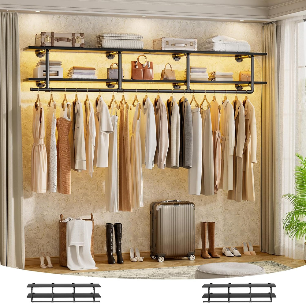 Aheaplus Industrial Pipe Clothing Rack, Wall Mounted Clothes Rack with Rod