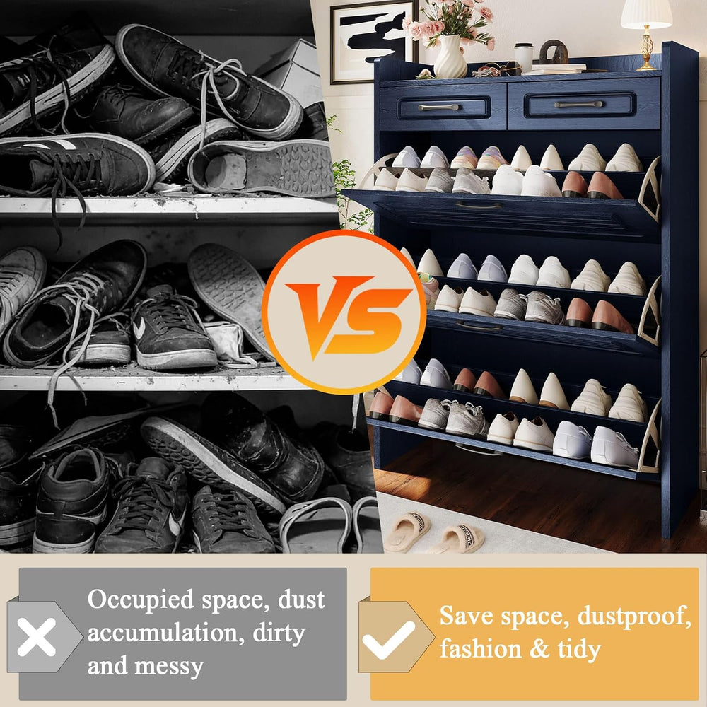 ODUWA Shoe Cabinet with 3 Flip Drawers and 2 Storage Drawers, Shoes Organizer...