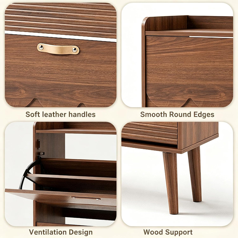 Seang 31.5" Shoe Storage Cabinet for Entryway with 2 Flip Drawers, Walnut