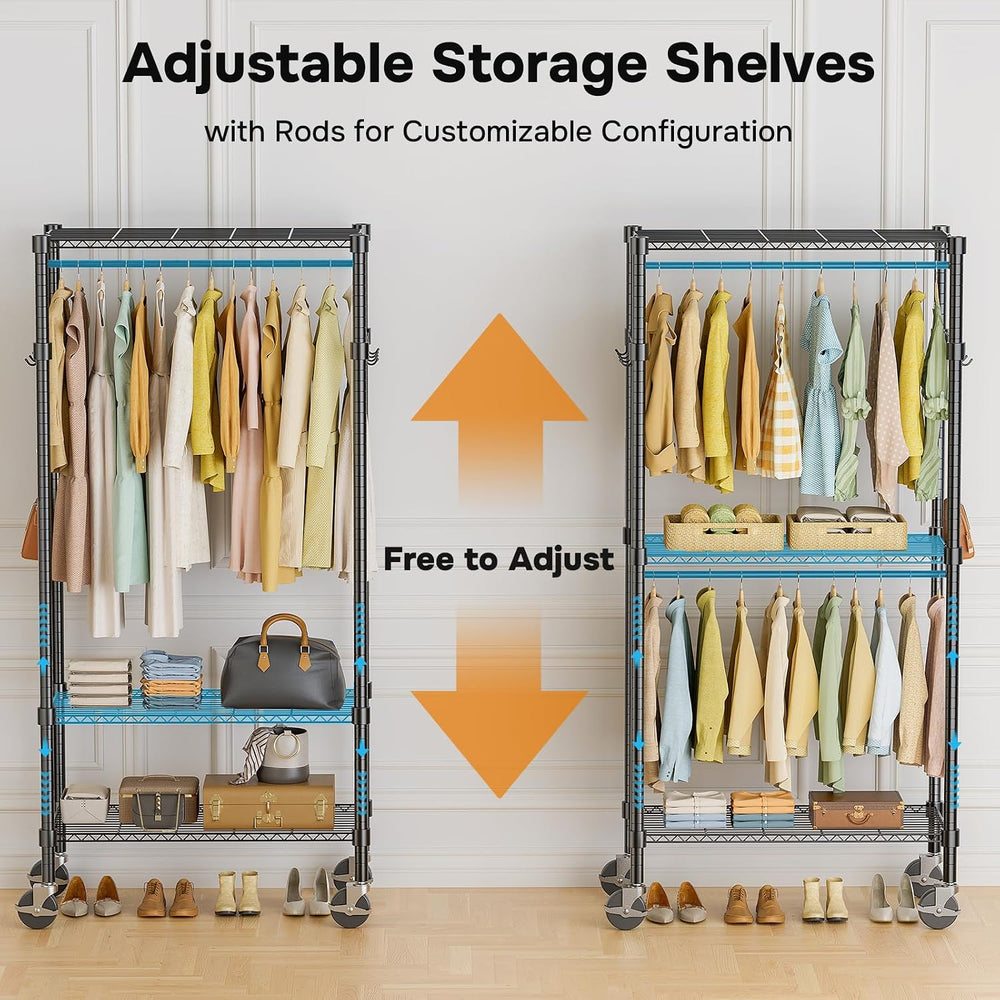 Simple Deluxe Rolling Clothes Rack, Heavy Duty Clothing Rack, 3-Shelf Portabl...