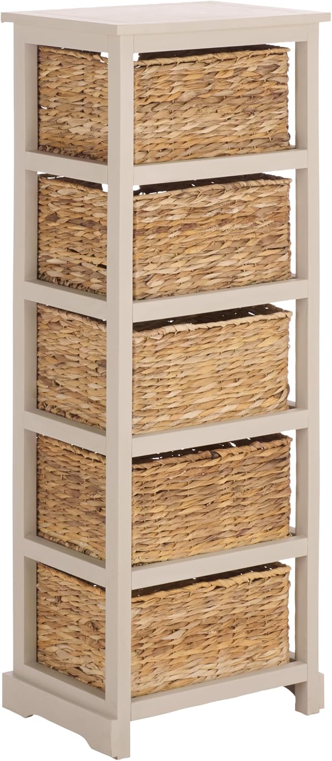 SAFAVIEH Furniture - Vedette 5-Basket Storage Tower - Vintage Grey - Solid Wo...