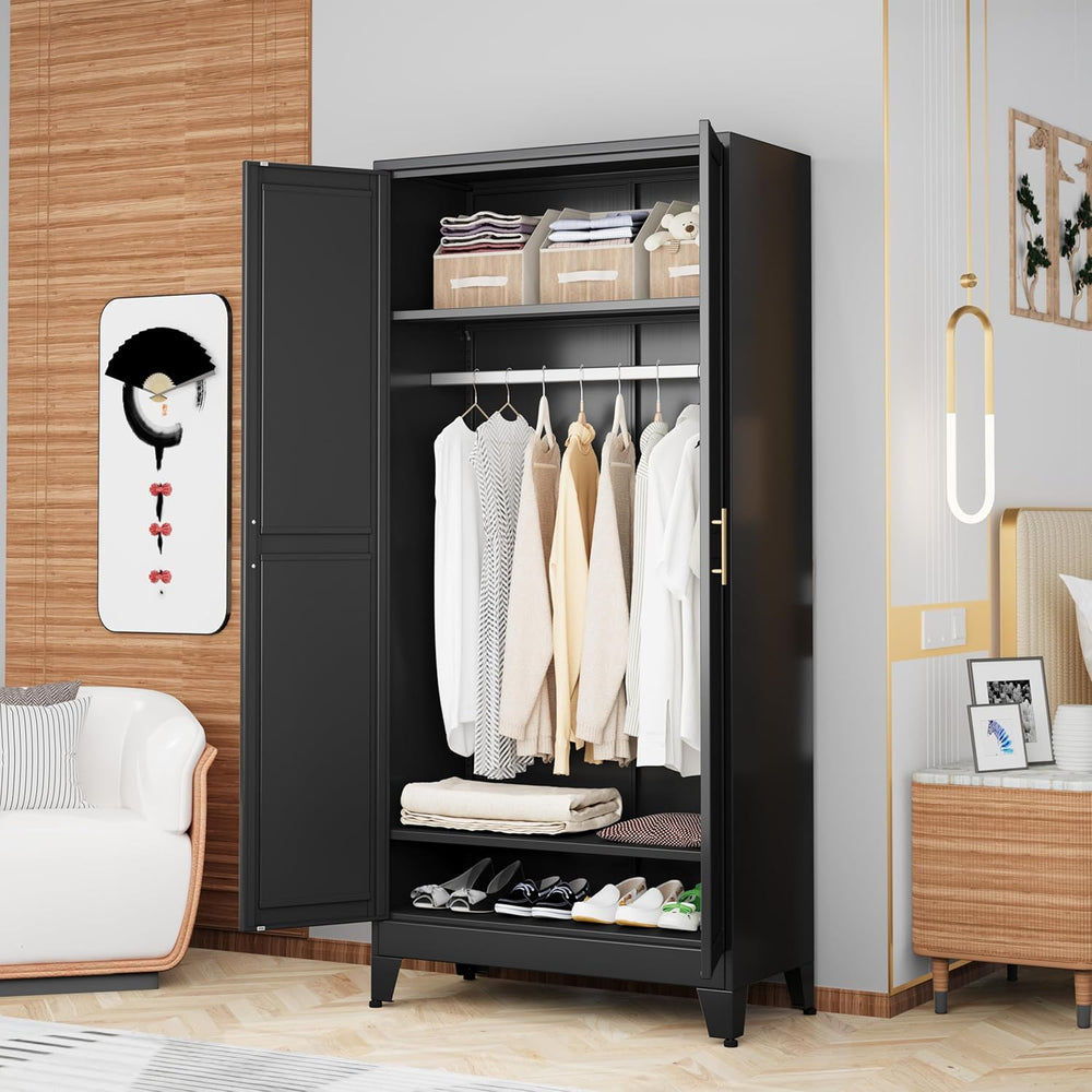 GAIOUS Metal Wardrobe Cabinet with Hanging Rod, Clothing Storage Cabinets