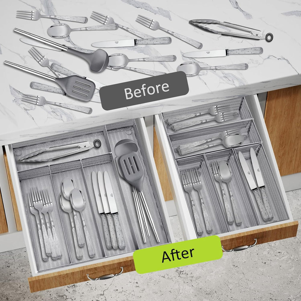 Neudeco Drawer Organizer Set, Silver Mesh, 6 Pack
