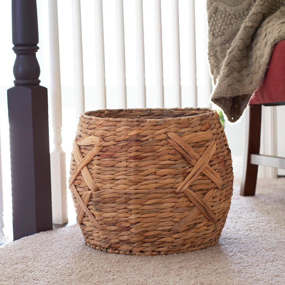 Household Essentials ML-4112 Hyacinth Round Floor Basket, X-Design, Brown