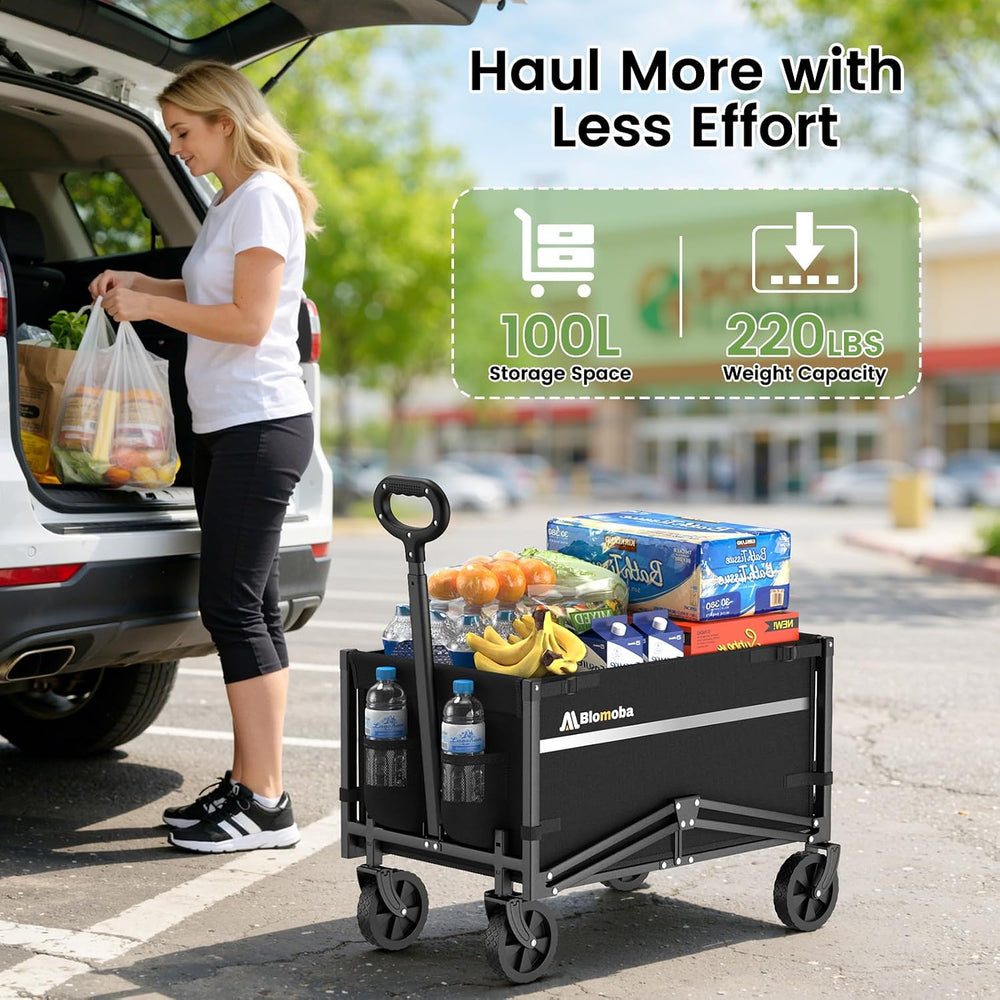 Collapsible Wagon Cart, 220LBS Utility Wagon with Wheels, Black