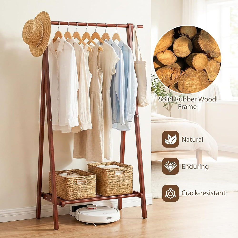 GIANTEX Folding Clothes Rack, Solid Wood Clothing Rack with Storage Shelf