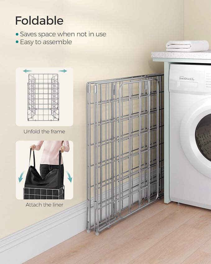 SONGMICS Laundry Hamper, 23.8 Gal. Laundry Basket, Collapsible Clothes Hamper