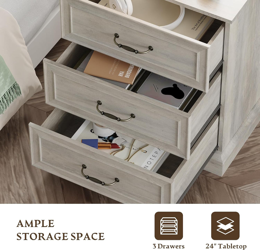 Farmhouse 3 Drawers Dresser for Bedroom, 24" Wide Modern Chest of Drawer...