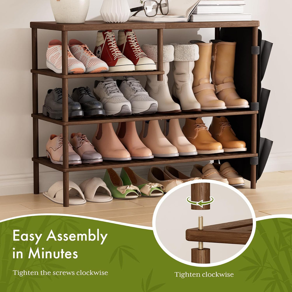 Bamboo Shoe Rack, 4 Tiers Shoe Organizer for Closet, Shoes Storage for 20-24 ...