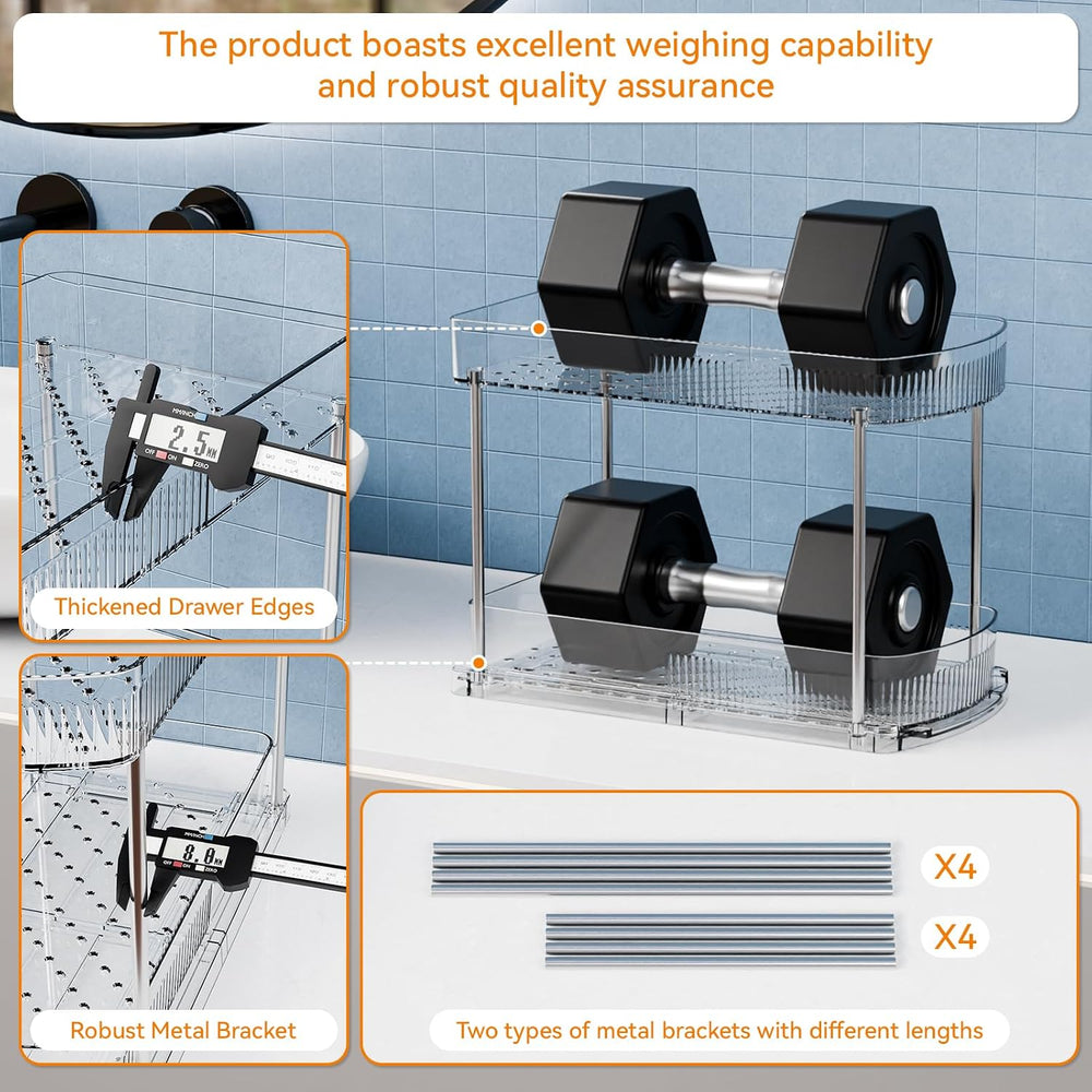 4 Pack Large Pull Out Bathroom Organizers and Storage,2 Tier 12.8″ Tall Slidi...