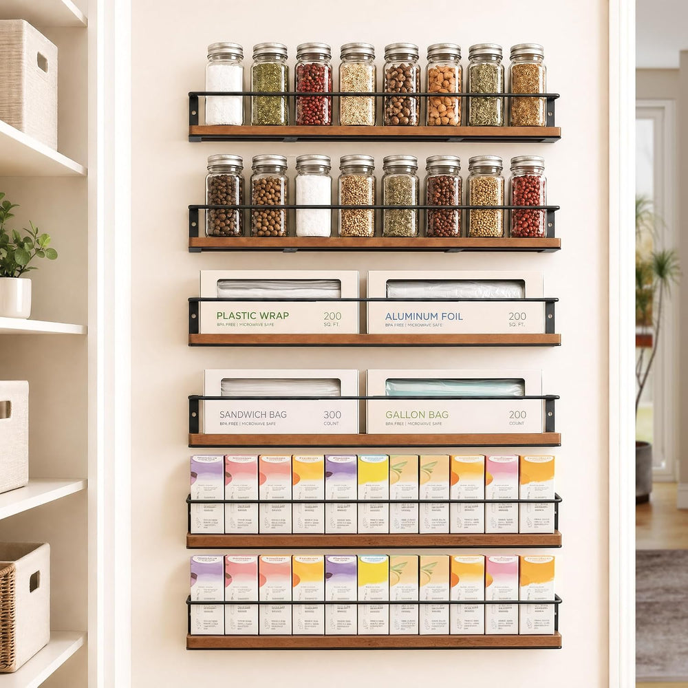 Spice Rack Self-Adhesive or drilling, Rustic Style Hanging Spice Rack, Spice ...