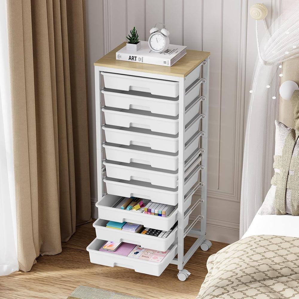 SYKIARIOL Rolling Cart with Drawers,White