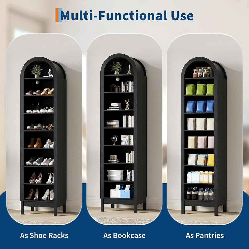70" Arched Shoe Cabinet, Slim Wooden Shoe Storage for Entryway