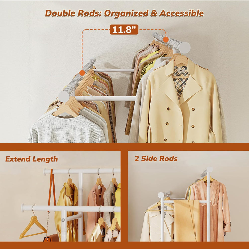 Clothes Rack 210 LBS Double Rods Extra Storage Basket