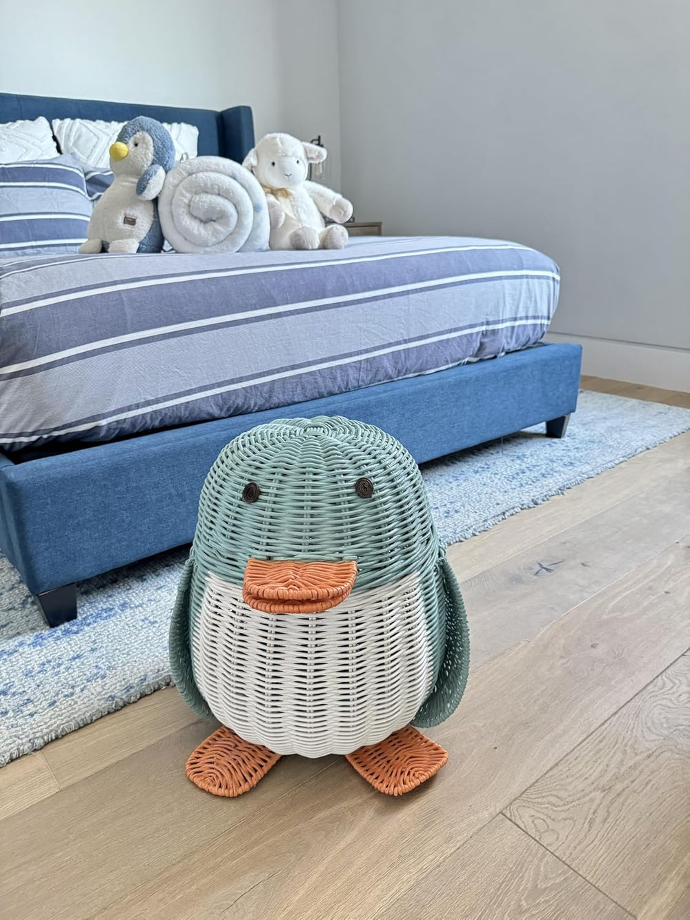 KOUBOO Wicker Penguin, Multi-Color Storage Basket Blue and White