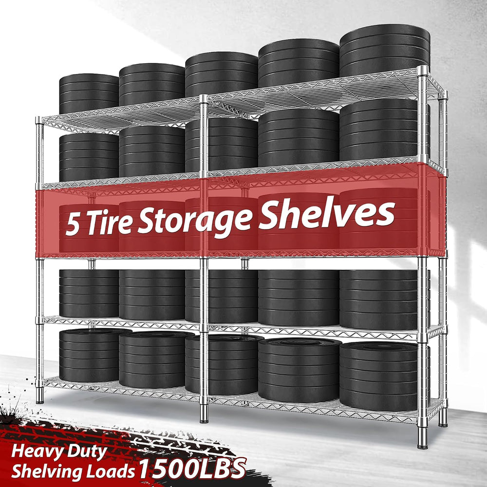 REIBII 1500LBS Storage Shelves 61.7''W Wire Shelving Unit 5 Tier Meta...