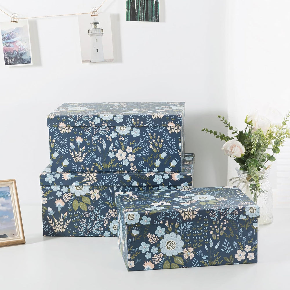 Soul & Lane - Nightfall Bloom Decorative Storage Boxes with Lids, Set of 3