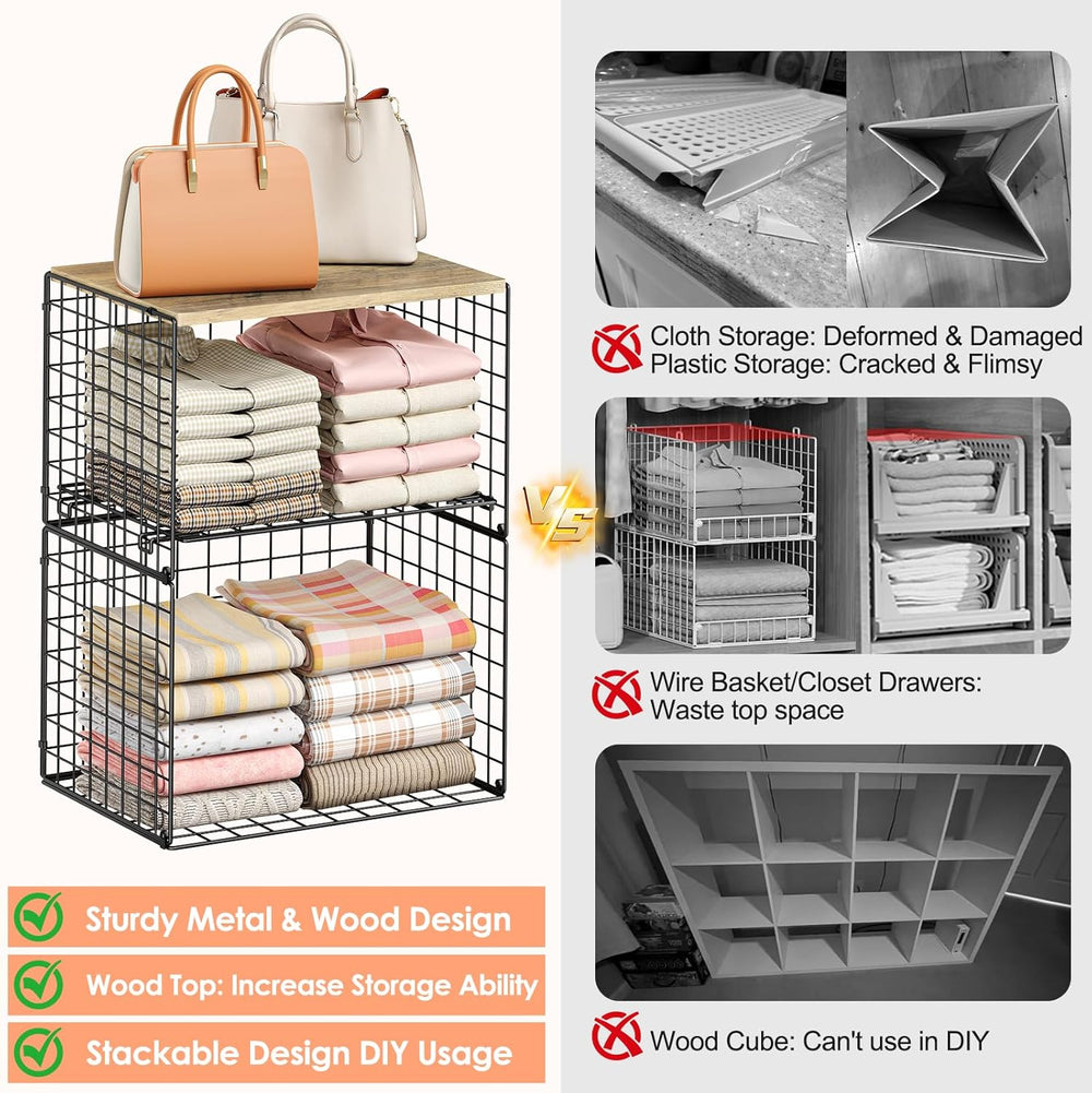 5-Tier Large Stackable Closet Organizer and Storage Basket, Sturdy Closet She...