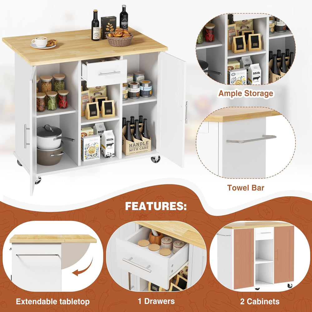 JY QAQA 42" Rolling Kitchen Island Cart with Storage, Drop Leaf Countert...