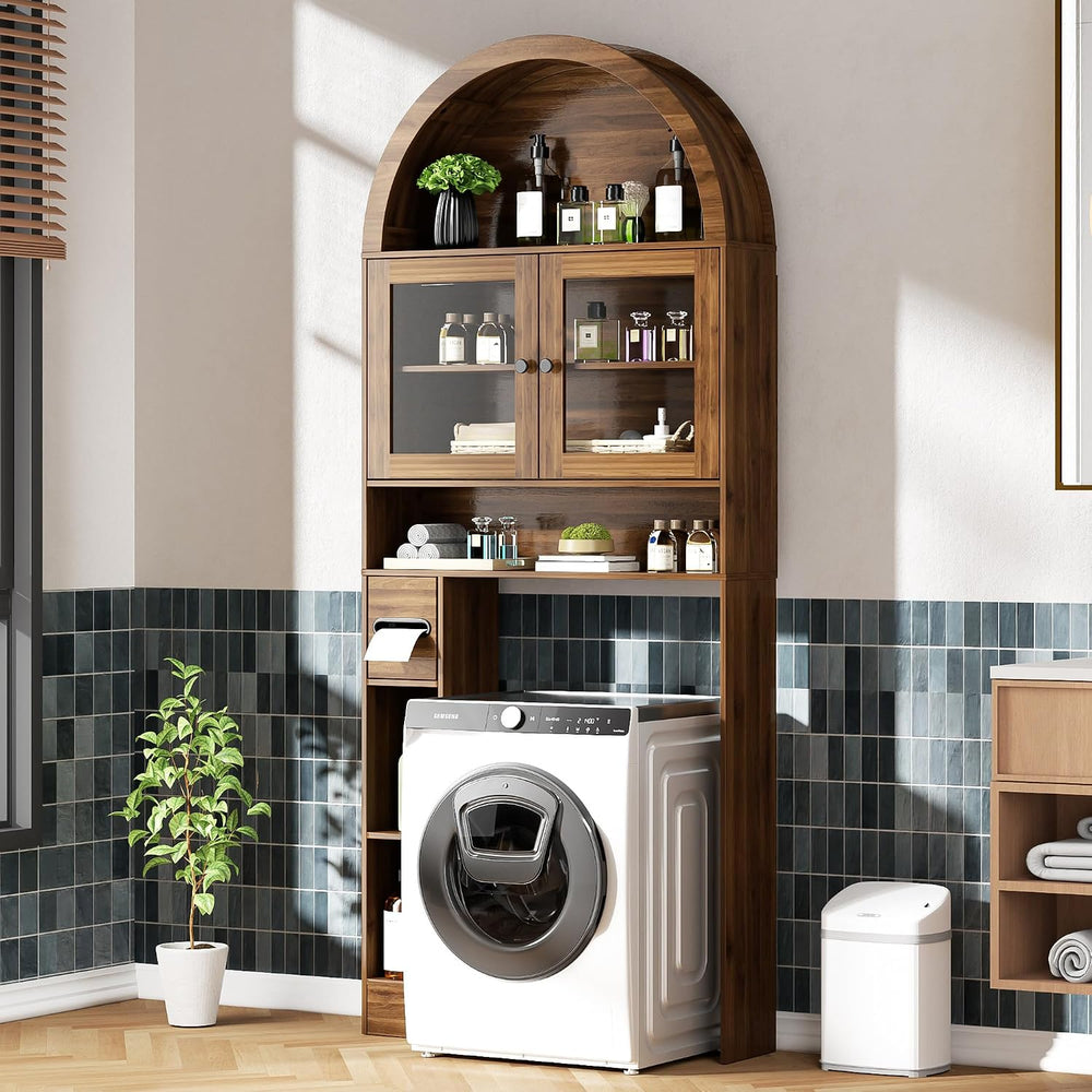 Arched Over The Toilet Storage Cabinet, Glass Door Bathroom Shelf Organizer