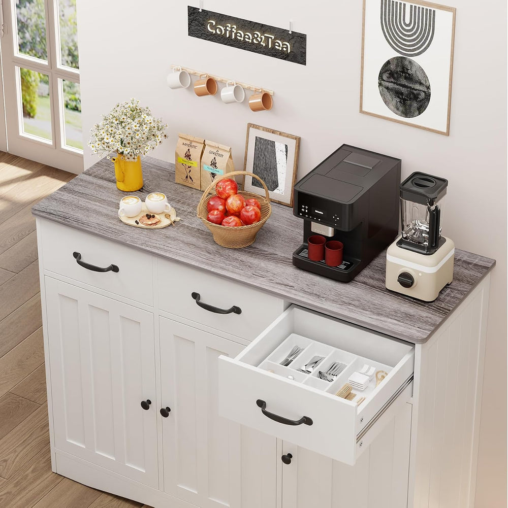 Gizoon Farmhouse Sideboard Buffet Cabinet with 3 Drawers & Barn Doors
