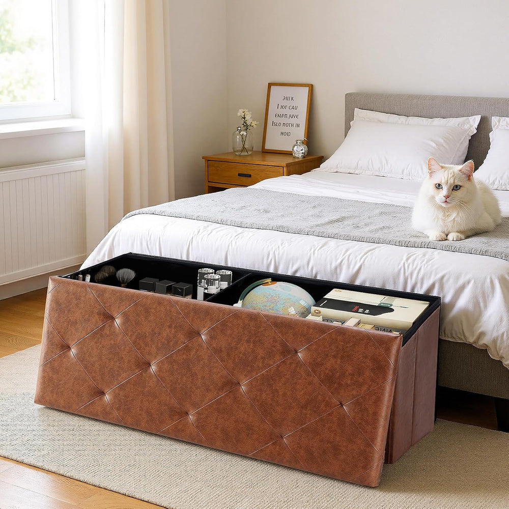 DUMOS 43 Inch Folding Storage Ottoman Bench, Large Ottoman with Storage