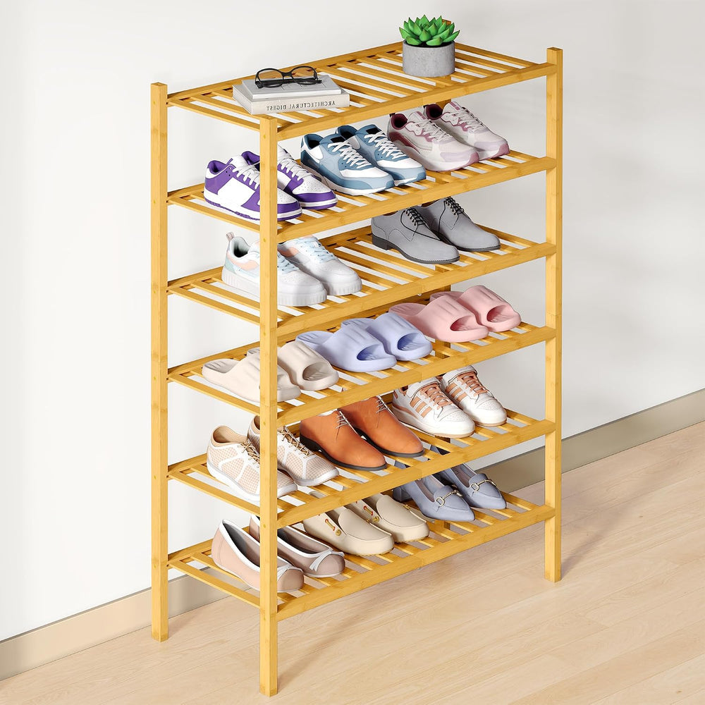 Smiry Bamboo Shoe Rack for Closet, 6 Tier - 26.77" Wide, Natural