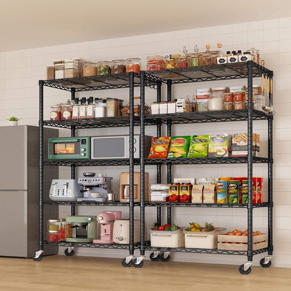 24" W x 18" D x 75" H Wire Storage Shelves with Wheels: 5 Tier...