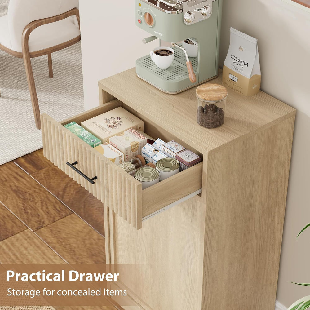 Garvee 10 Gal Single Tilt Out Laundry Hamper Cabinet with Drawer, Natural