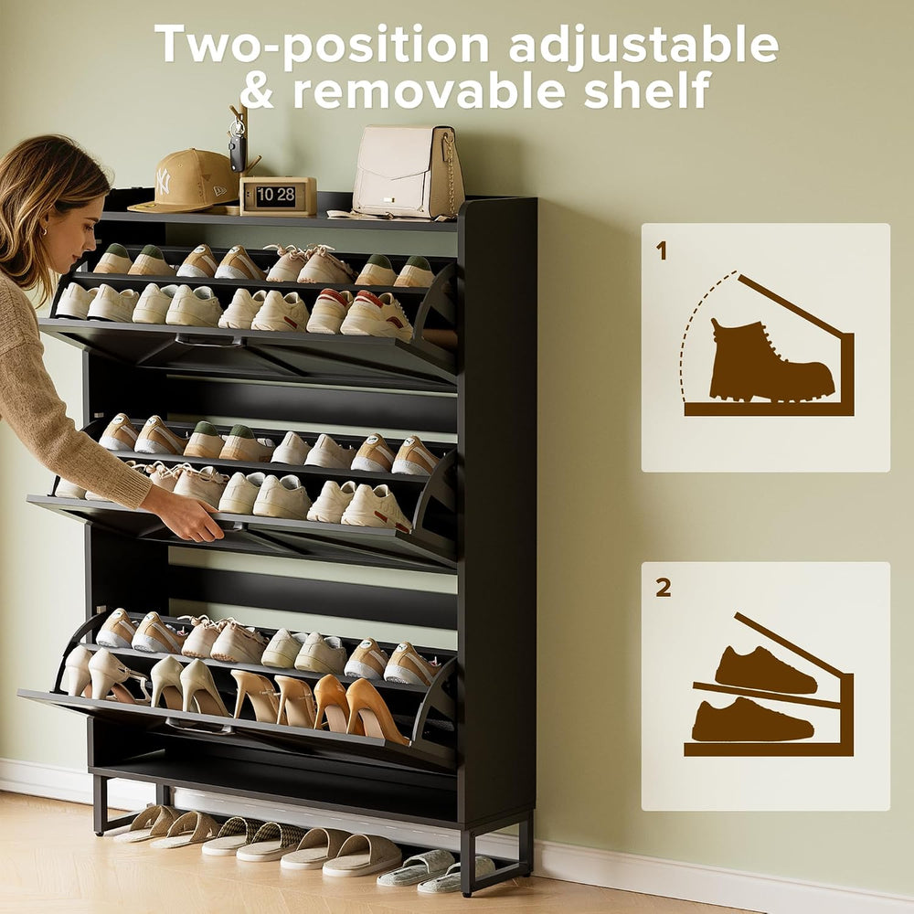 Urban Deco Entryway Shoe Storage Cabinet with 3 Flip Drawers, Elegant Stable ...