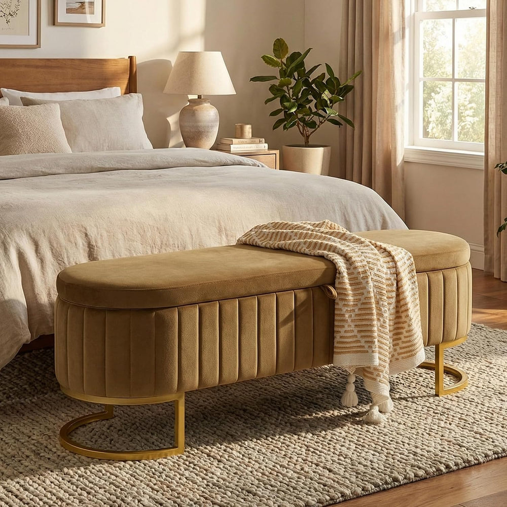 65" Velvet Storage Ottoman Bench End of Bed for Bedroom Entryway Coffee