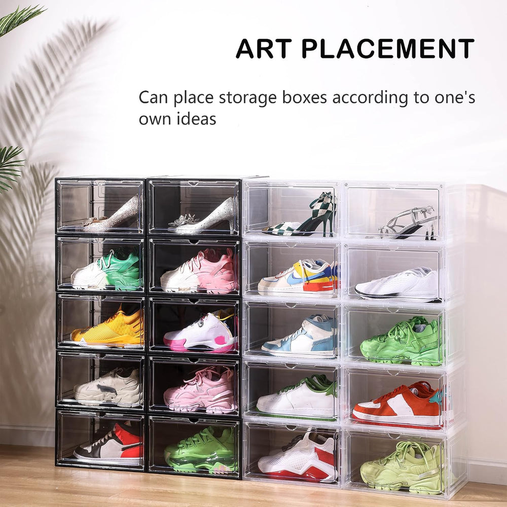 Attelite Large Shoe Boxes 6 Pack Drop Side Shoe Storage Containers Black