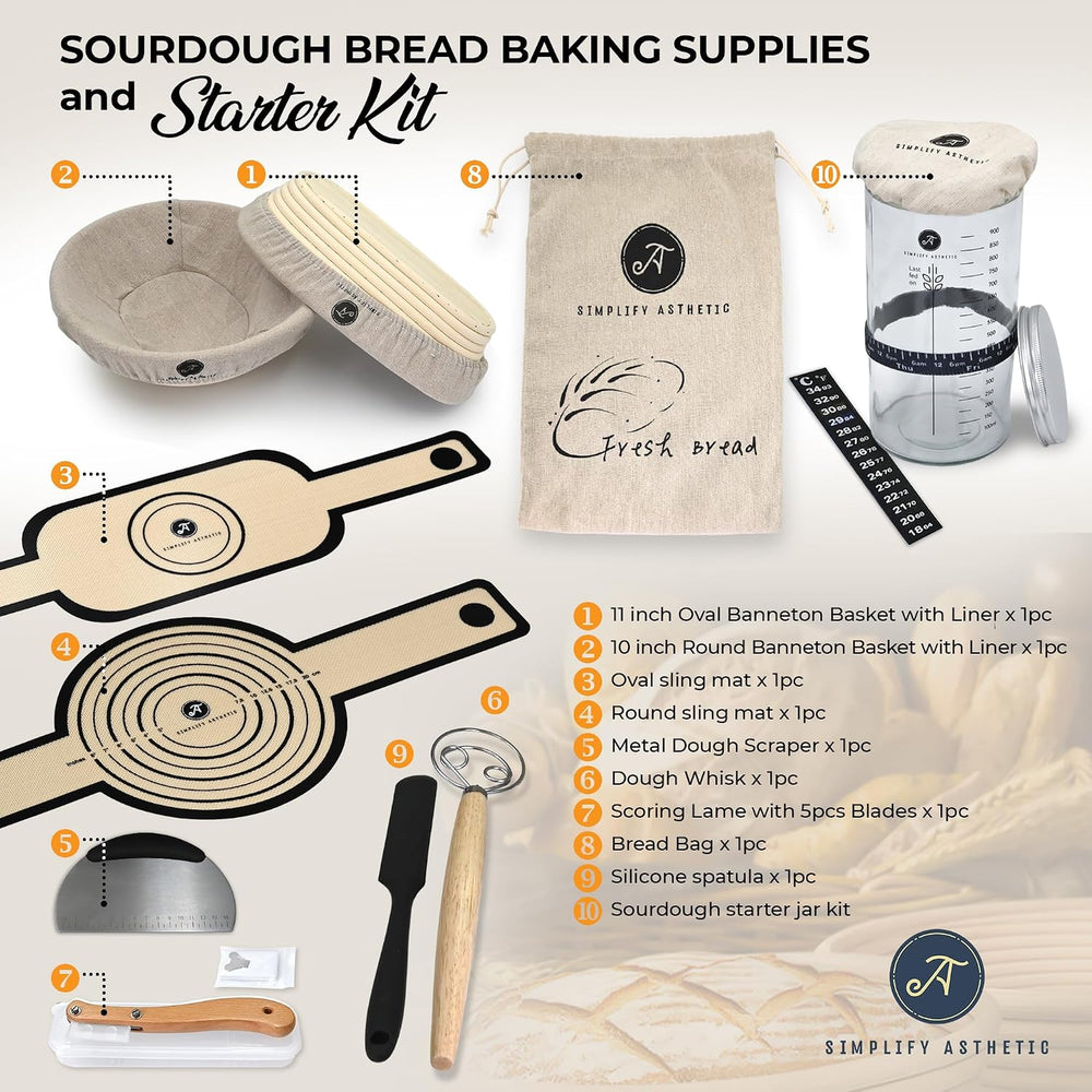 Premium Banneton Bread Proofing Baskets - A Complete Sourdogh Bread Baking Ki...