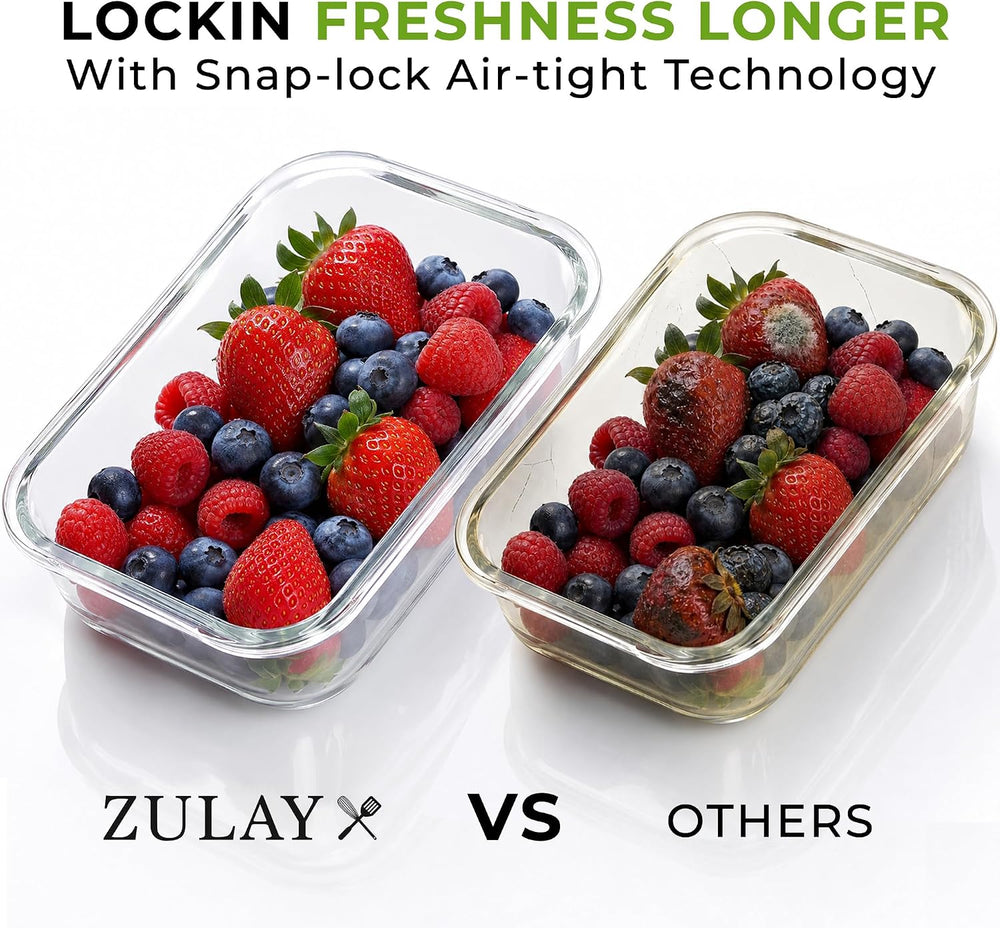 Zulay Kitchen Glass Storage Containers with Lids, Premium BPA Free 36oz