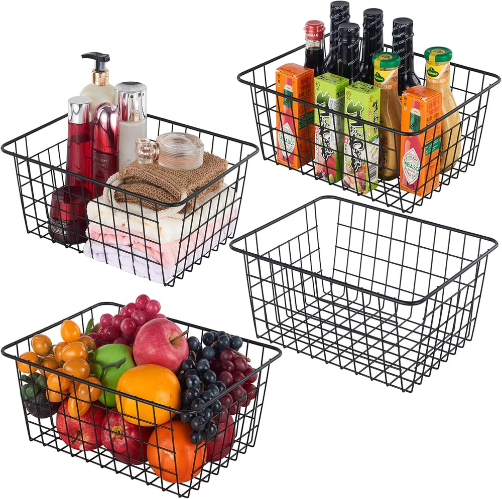 JUNCHU CHERRY 【Extra Large】Wire Kitchen Storage Basket 4 Packs,Perfect Pantry...