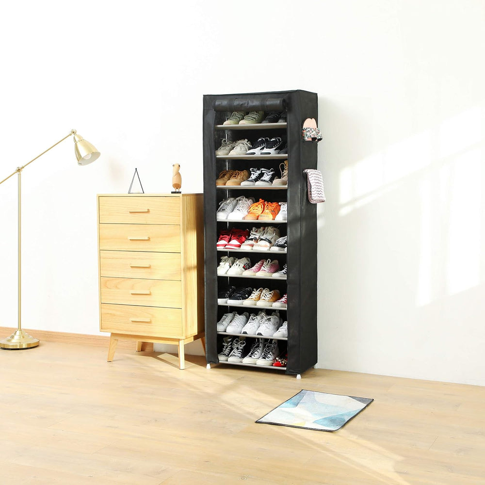9-Tier Shoe Storage Organizer with Dustproof Cover - Closet Cabinet Shelf Hol...