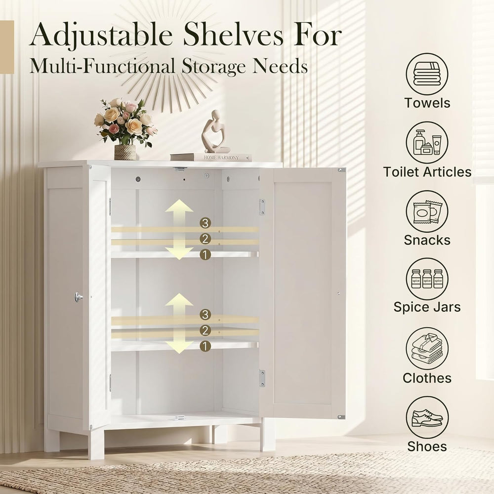 ZENY Bathroom Floor Storage Cabinet with Double Door + Adjustable Shelf, Wood...