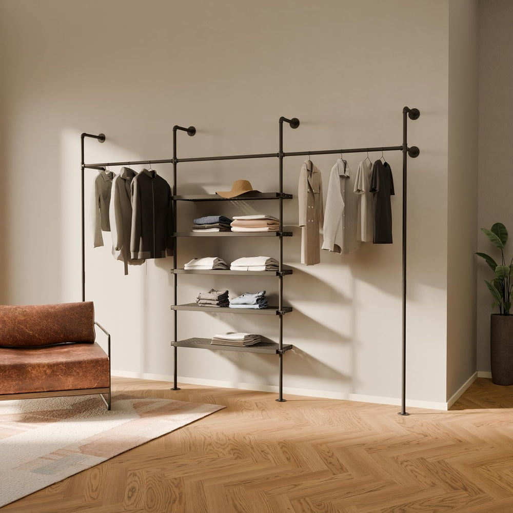 pamo Wall Mounted Clothing Rack with Metal Sheves –117" W × 87" H, ...
