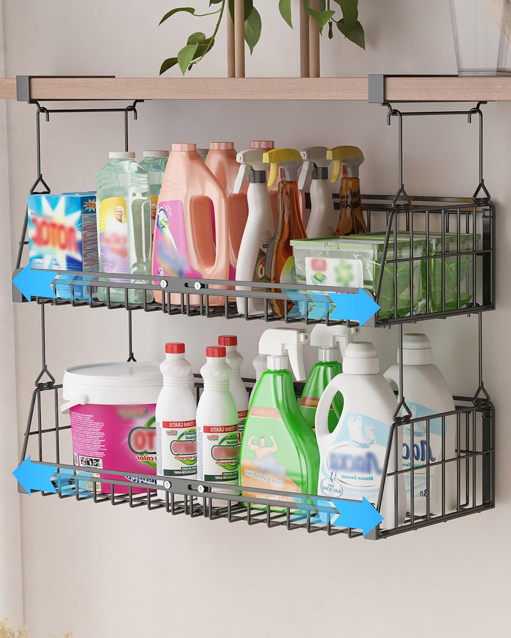 2 Pack Hanging Laundry Basket Organizer Closet Hanging Organizer, Black