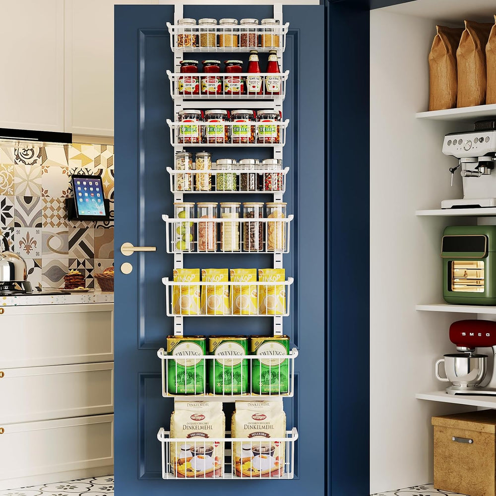 MSERCUOR Over The Door Pantry Organizer, 8-Tier Black Pantry Door Organizer