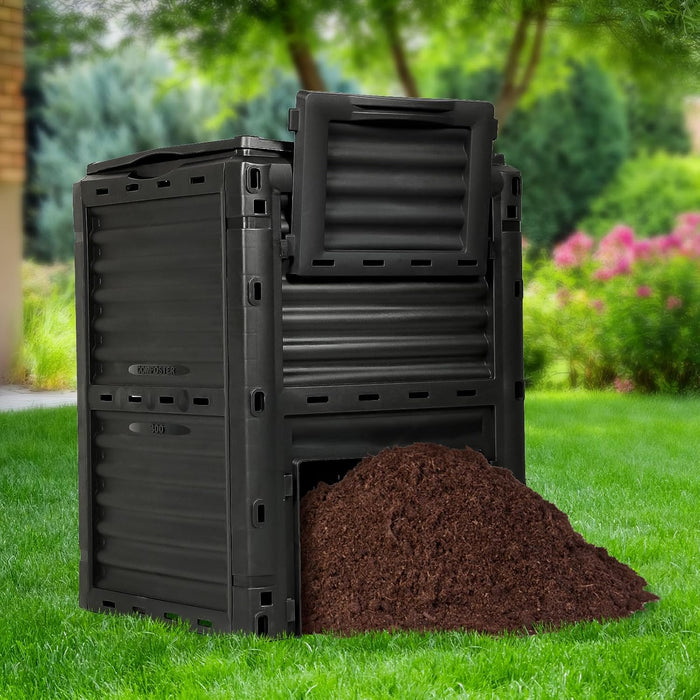 80 Gallon Large Compost Bin Outdoor - 300L High Capacity Composter with Top Flip Latch Lid - BPA-Free Heavy Duty Garden Waste Bin for Kitchen Scraps & Yard Waste - Easy Assembly, Black