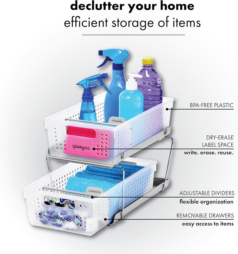 madesmart 2 Tier Bath Organizer,Undersink Storage with Sliding Drawers,for Cl...