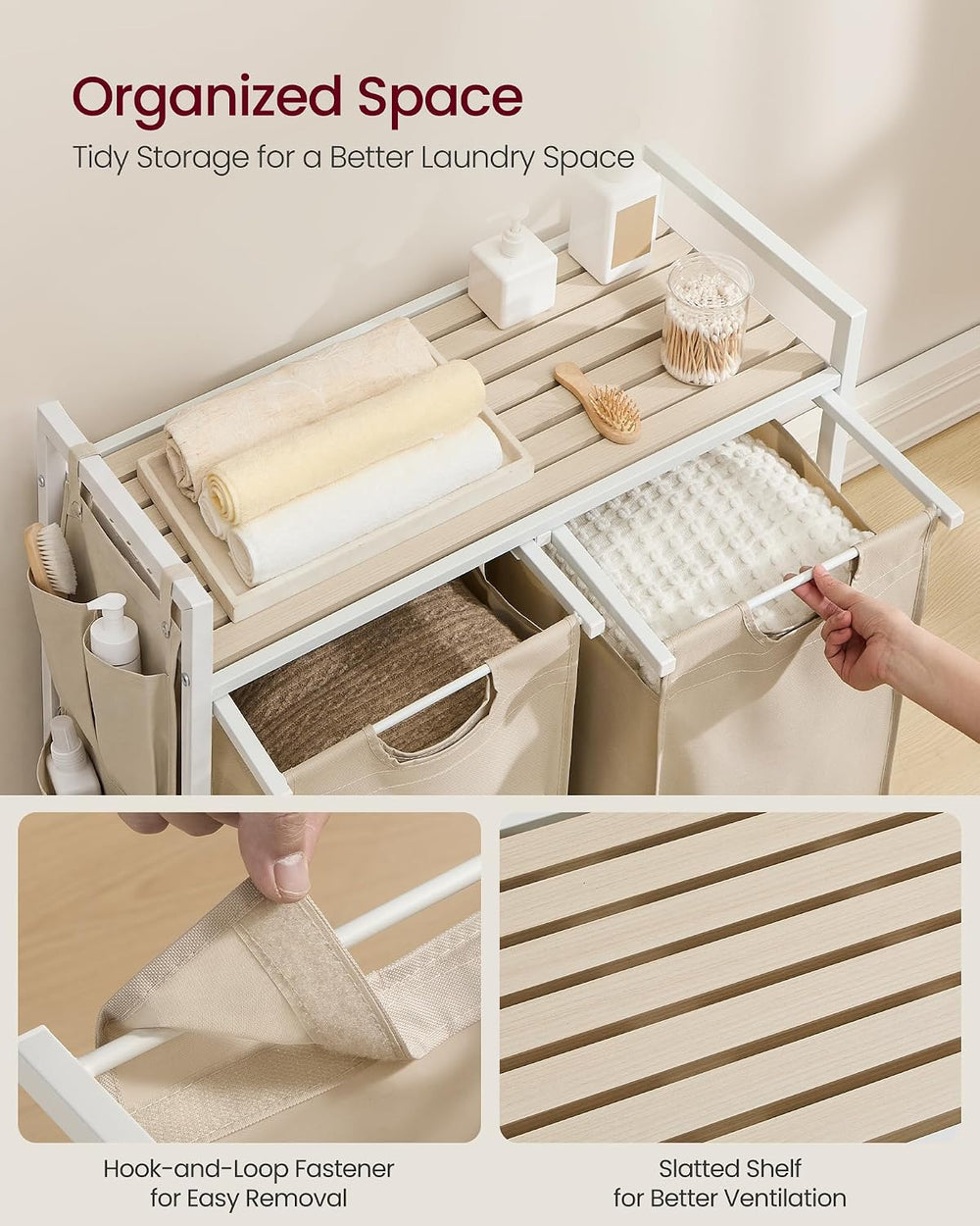 VASAGLE Laundry Hamper with Shelf, 2 Pull-Out Bags, 2 x 12.1 Gallons (46 L)