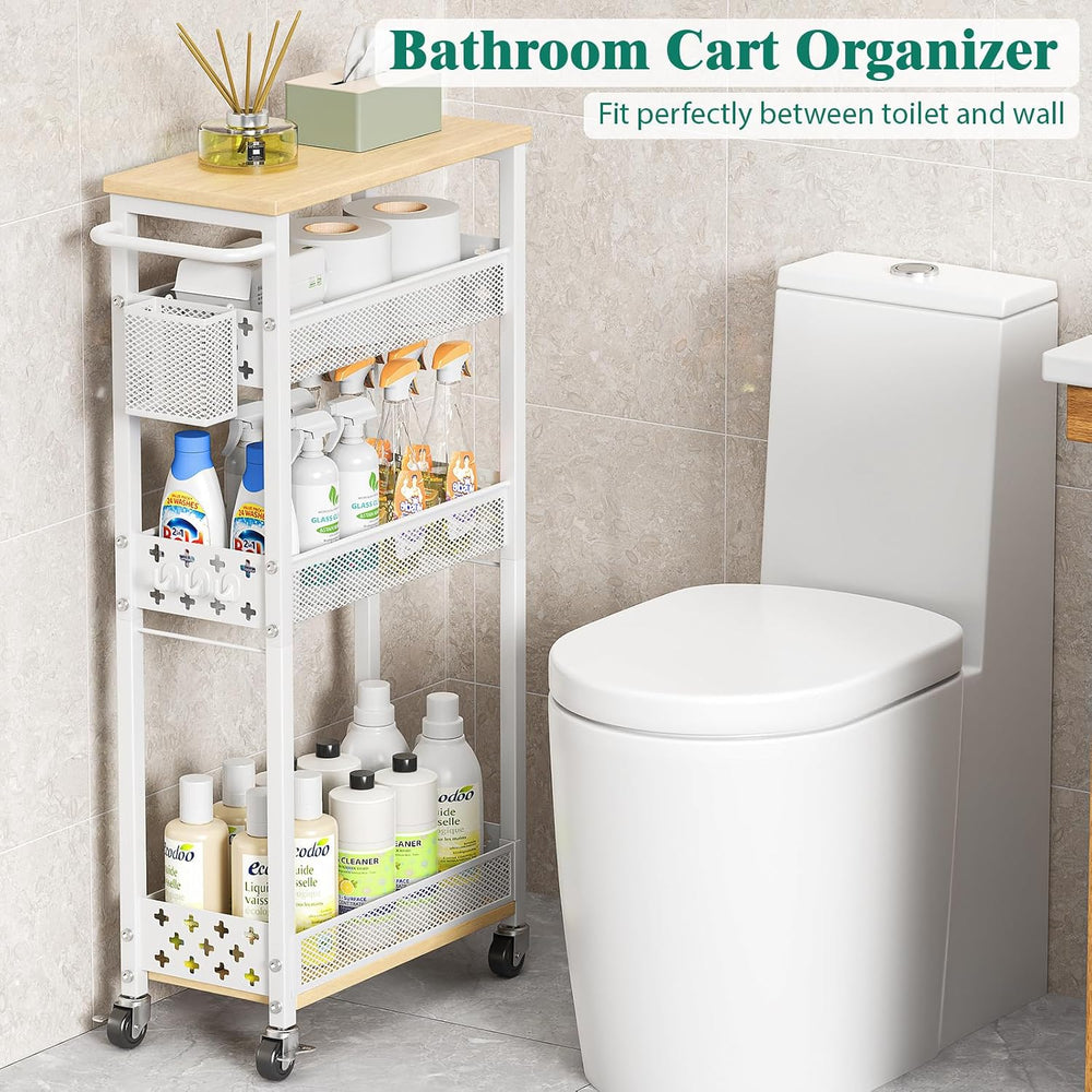 XYZLVSI Slim Rolling Storage Cart, 4 Tier Narrow Shelf for Small Spaces
