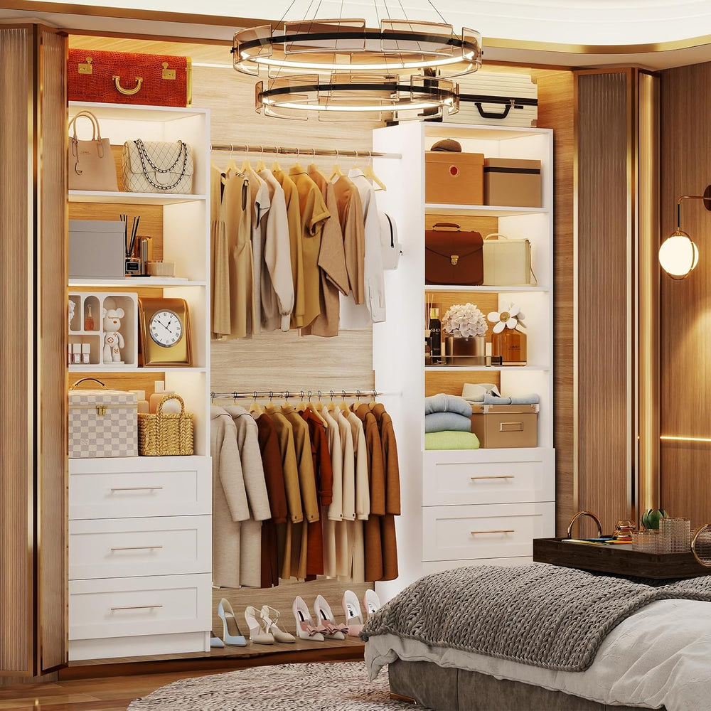 Closet System with 6 Drawers, 5-14FT Custom Closet Organizer System with 8 Ex...