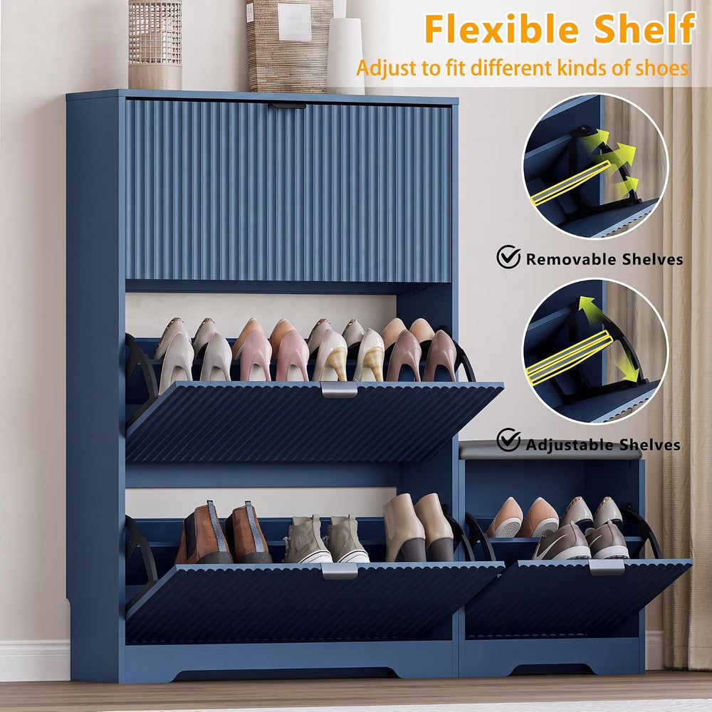 BORNOON Slim Shoe Cabinet with Bench for Entryway, Hidden Storage and Adjusta...
