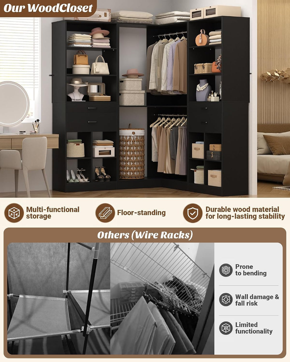 Besiost Closet System with 4 Drawers, 53.5"*53.5"/ 31.5"*75.5&...