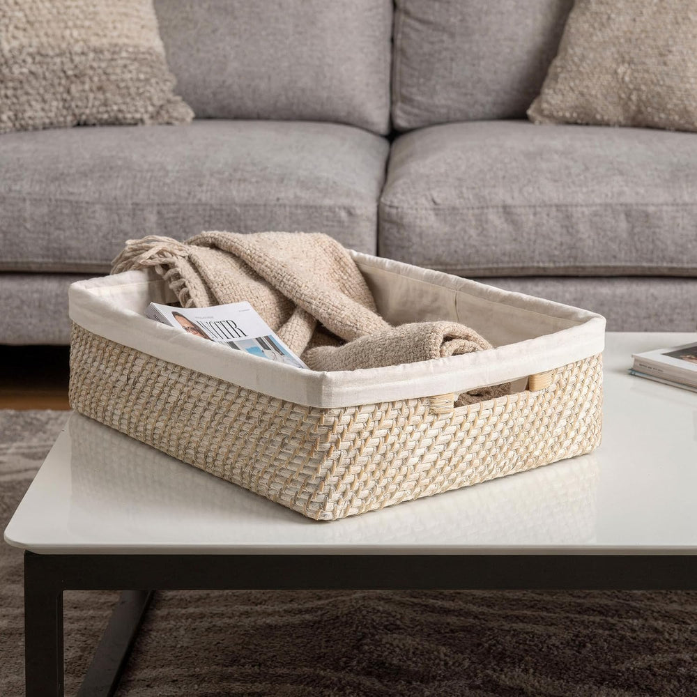 KOUBOO Laguna Rattan Shelf Basket with Cotton Liner, Organizer, White Wash