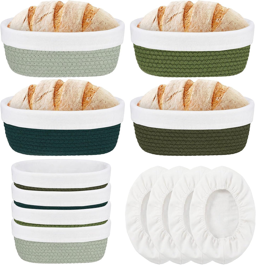 4 Pcs 10 Inch Cotton Rope Banneton Bread Proofing Basket Set Oval Banneton Ba...